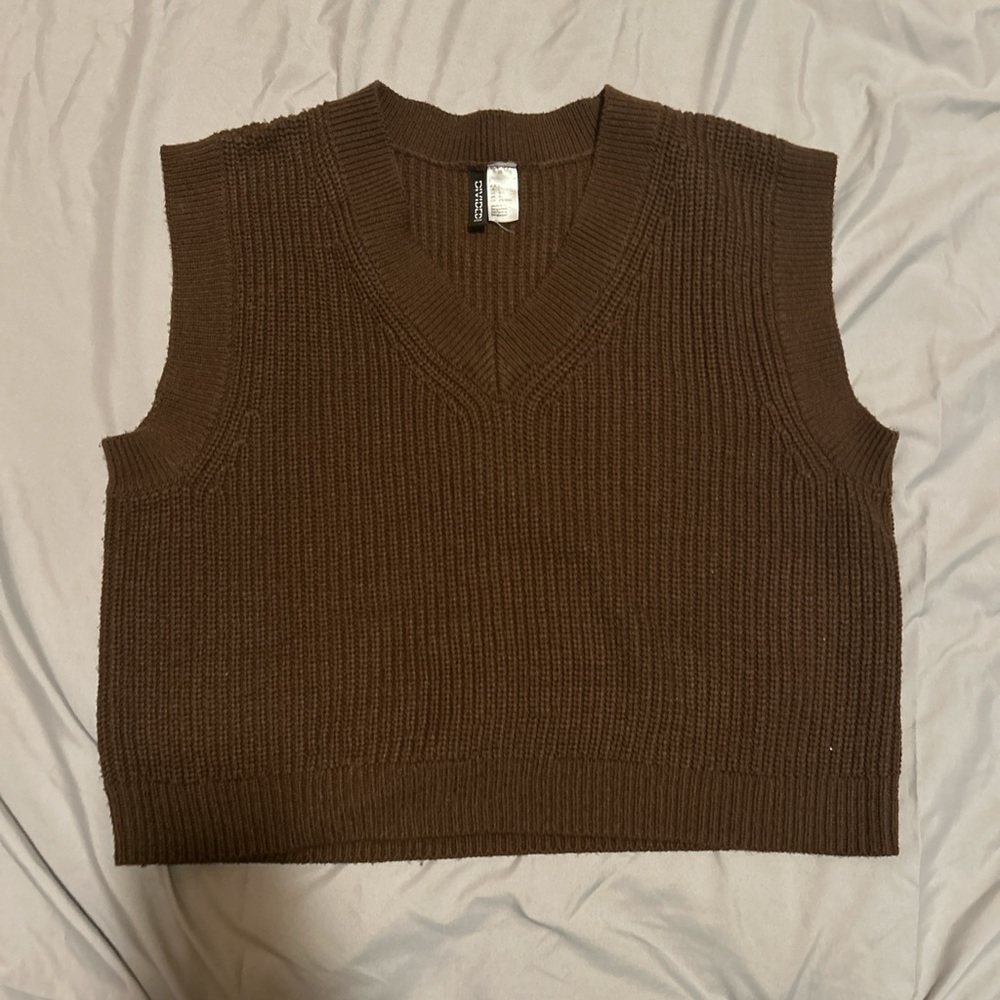 brown v-neck sweater vest